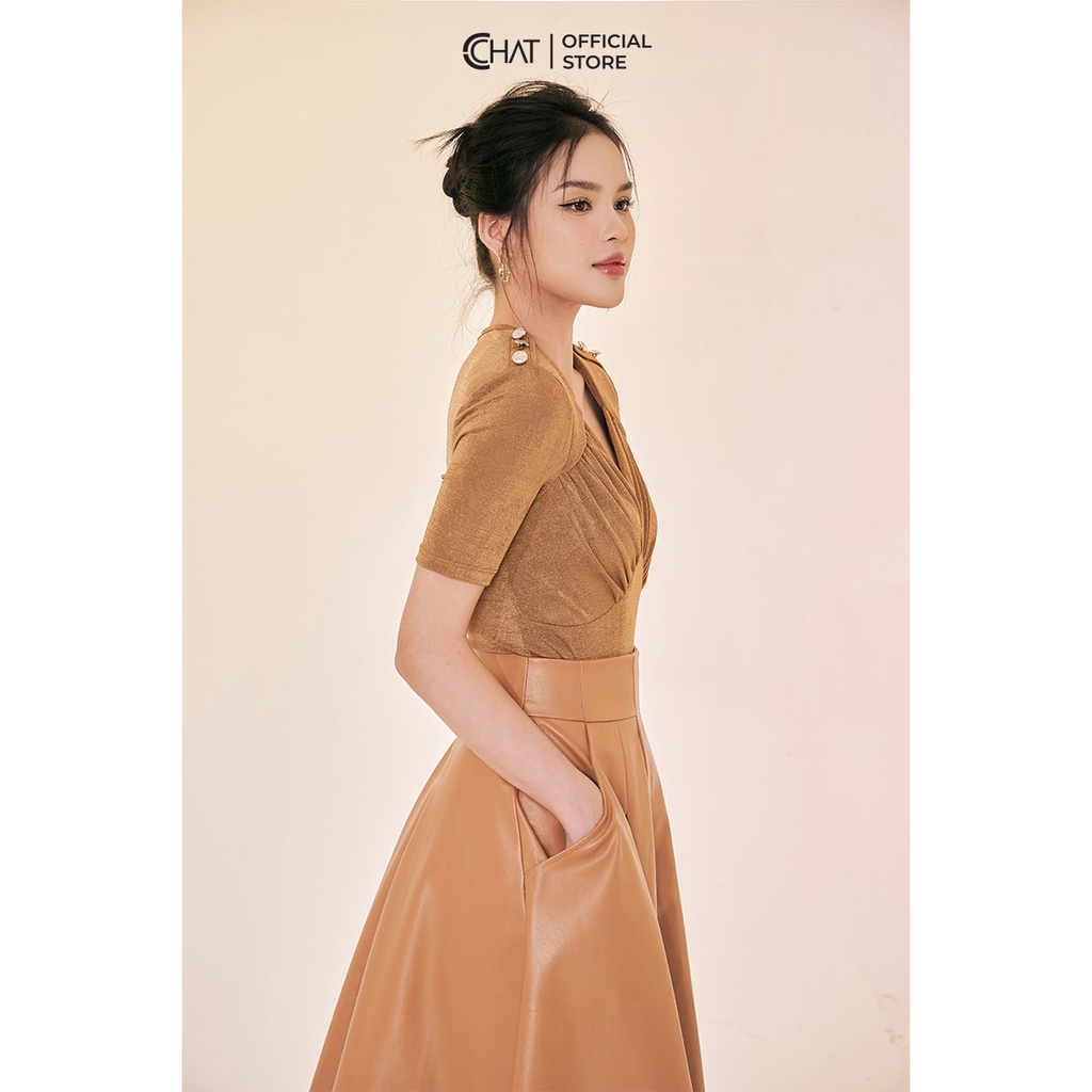 Chân Váy 𝐂𝐂𝐇𝐀𝐓 Chiết Ly Dáng Xòe Chất Da Cao Cấp Phong Cách Trẻ Trung 22CDA2011XT