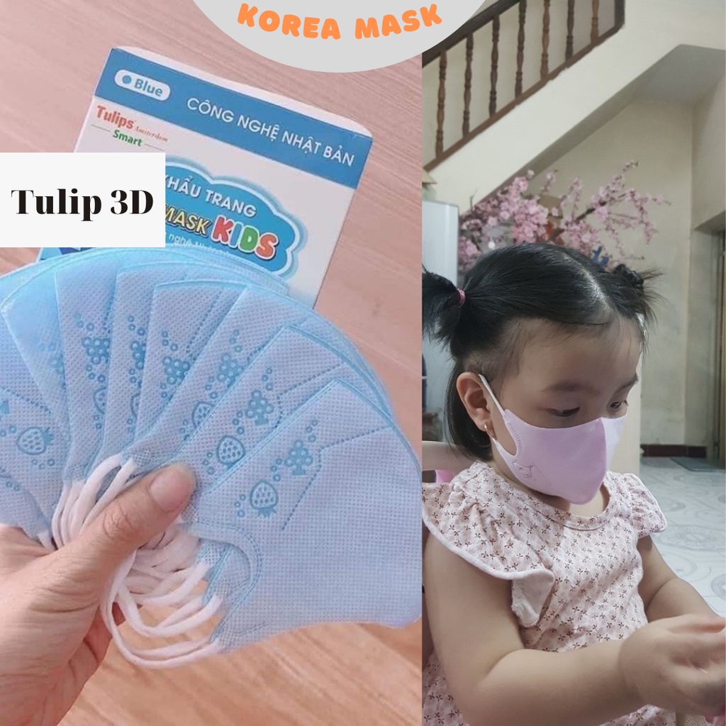 Khẩu Trang Cho Bé Tulip 3D Mask Kid kháng khuẩn cho bé từ 6 đến 12 tuổi màu xanh lam