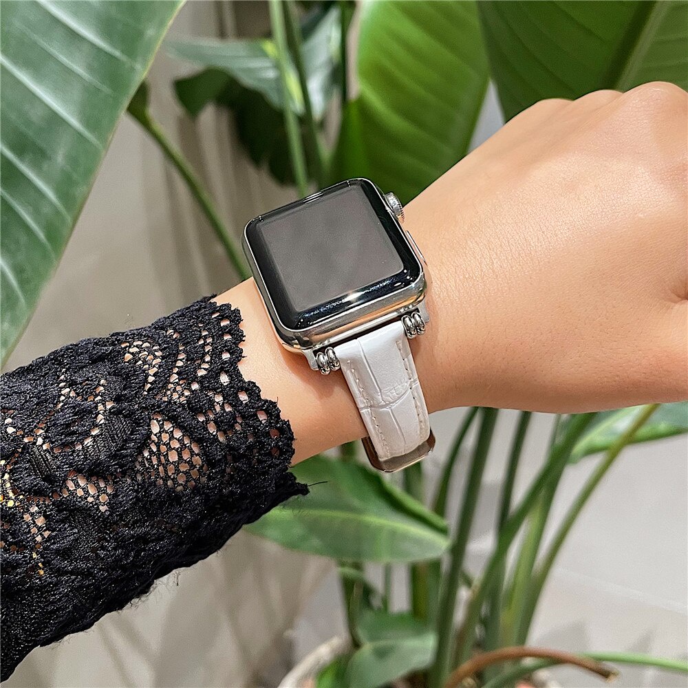 Hermès Dây đeo da họa tiết cây tre cho đồng hồ thông minh Apple Watch 6