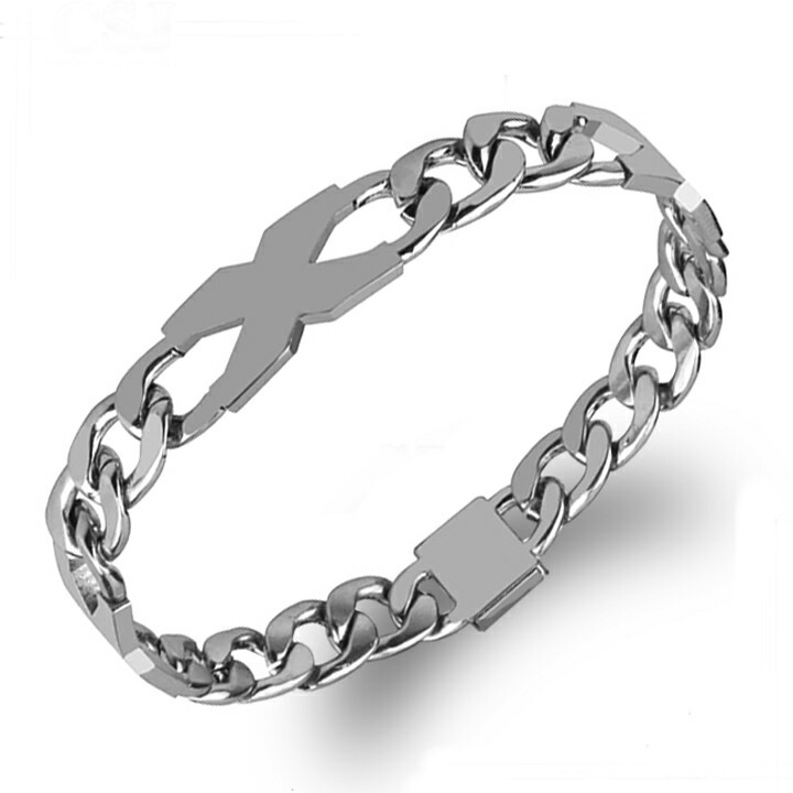 Lắc tay inox nam xích lật phối dấu chéo không đen không gỉ