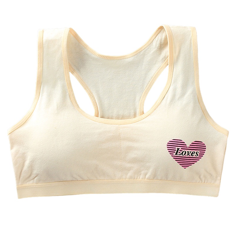 Youyo Áo lót vải cotton Kẻ Sọc In Hình Trái Tim Có Đệm Ngực Cho Nữ Tuổi Teen