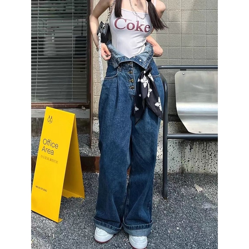 MURIOKI Quần Denim Ống Rộng Lưng Thấp Phong Cách Mỹ 2022 Cho Nữ
