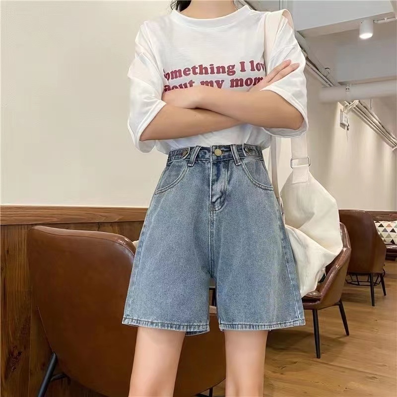 Quần Short Jeans Lưng Cao Ống Rộng Thời Trang Cho Nữ