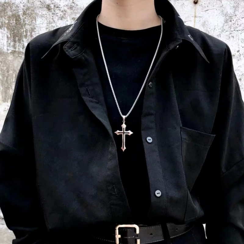 Dây chuyền kim loại mặt hình thánh giá phong cách punk cổ điển trẻ trung cho nam và nữ