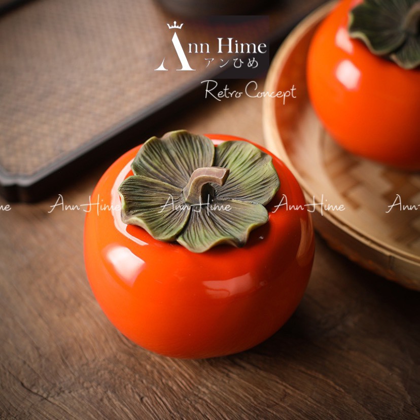 Hộp Đựng Hũ Đựng Trà Bánh Kẹo Mứt Tết Bằng Gốm Sứ Có Nắp Hình Quả Hồng 10x9cm