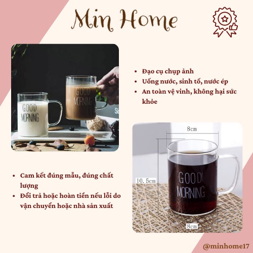 Cốc thuỷ tinh có quai Decor uống nước giữ nhiệt Good morning 400ml ly giá rẻ Minhome CTT2