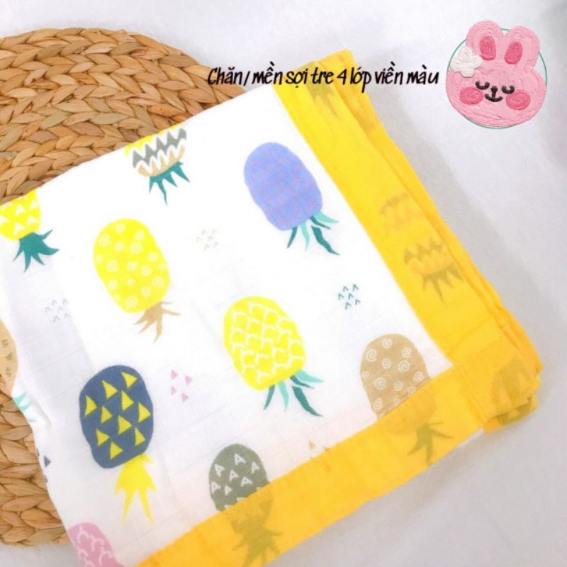 Chăn/Mềm sợi tre Aden 4 lớp viền màu