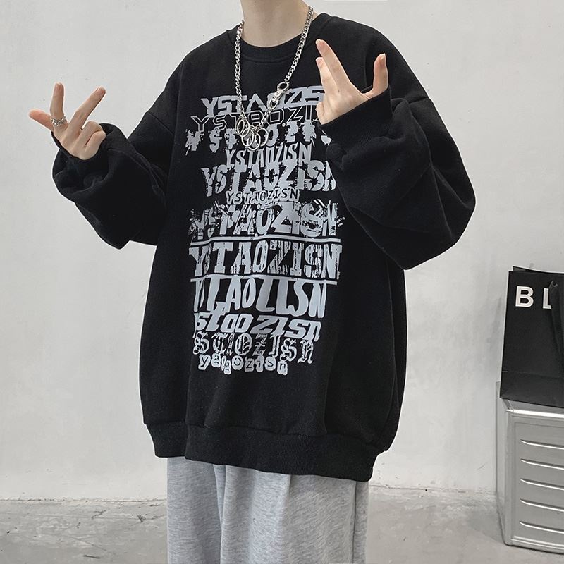 Áo sweater tay dài cổ tròn dáng rộng in họa tiết thời trang mùa thu cho nam