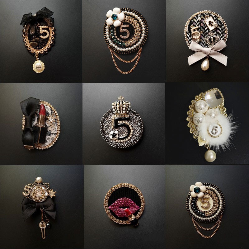 Ghim cài áo phủ vải lông cỡ nhỏ phong cách retro vintage cho nữ