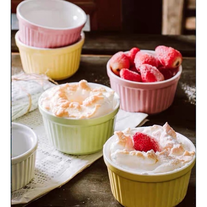 Khuôn bánh flan khuôn ramekin chén cốc hấp bằng sứ cao cấp an toàn nhiều màu 9cm, Cốc caramen, hũ sứ c