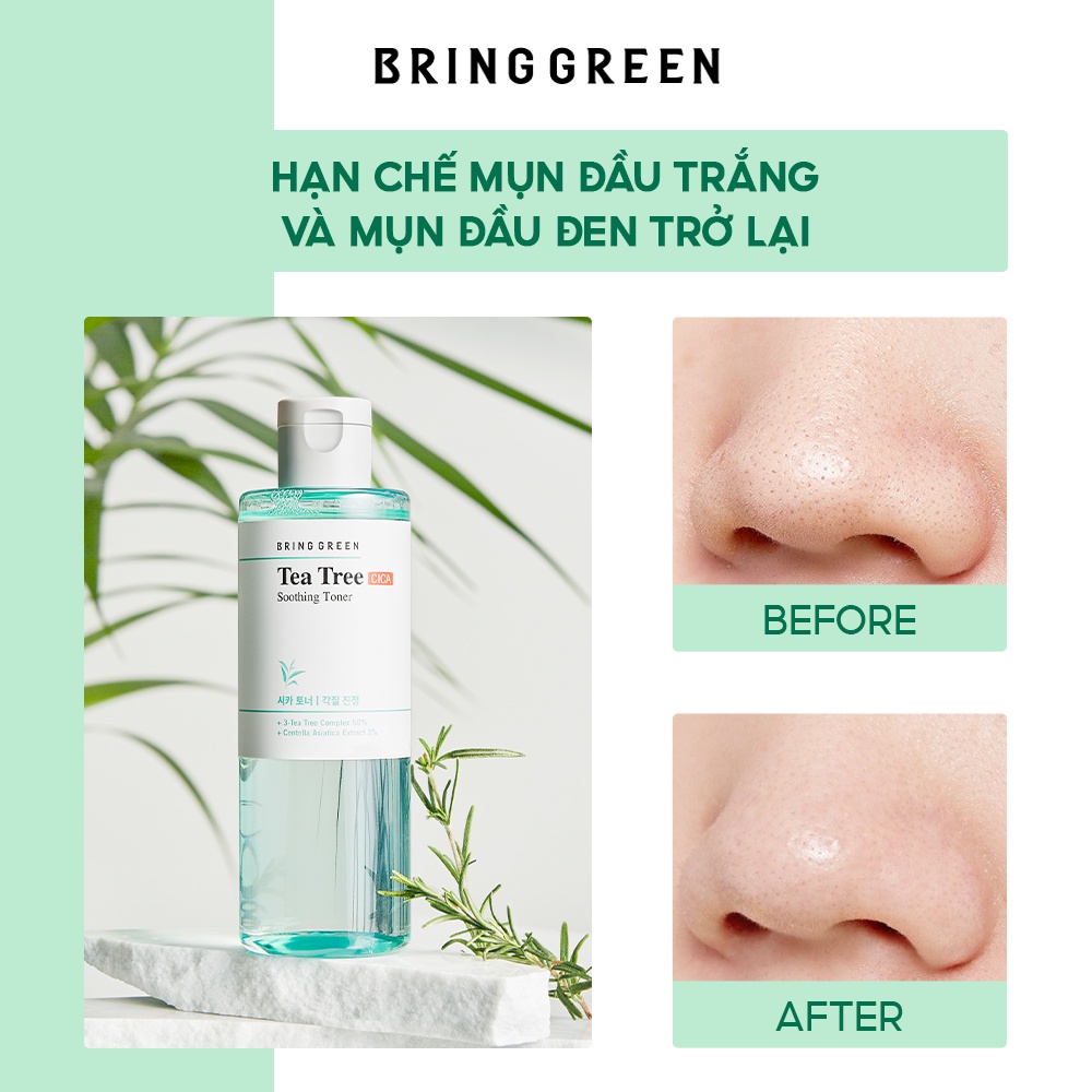 Nước Hoa Hồng Giảm Mụn Làm Dịu Da Tràm Trà BRING GREEN Tea Tree Cica Soothing Toner