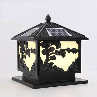 Đèn trụ cổng năng lượng mặt trời hình 25cm cây tùng SOLAGA HT711