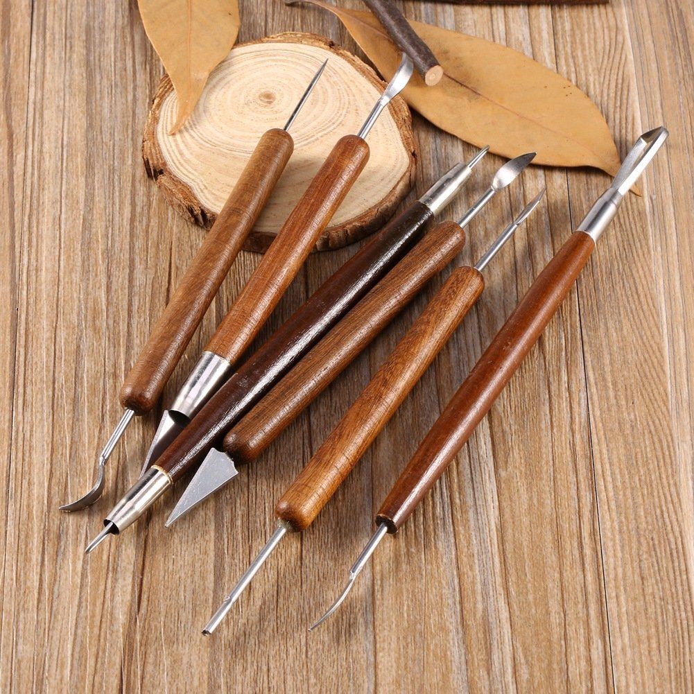 Bộ gồm 6 dụng cụ khắc đất sét tinh tế thiết kế cán tay cầm bằng gỗ