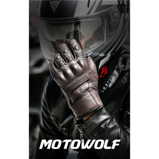 Găng tay da cừu thu đông motowolf