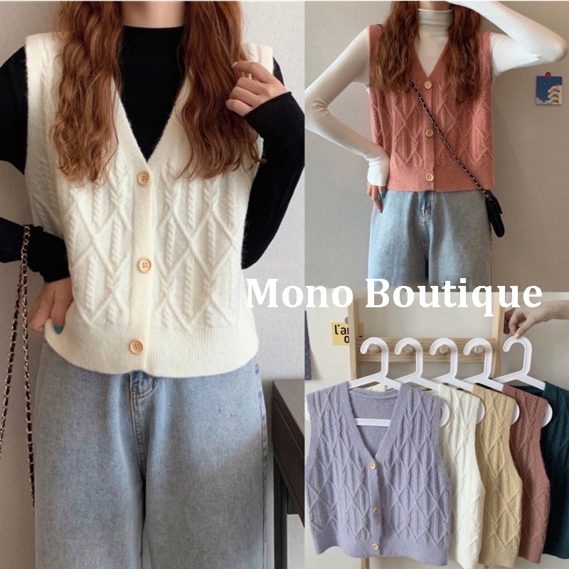 Áo Len Gile Nữ Cổ Tim Ulzzang Hàn Quốc - Áo Len Gile Dáng Ngắn Form Basic Thời Trang Ulzzang -  Mono Boutique