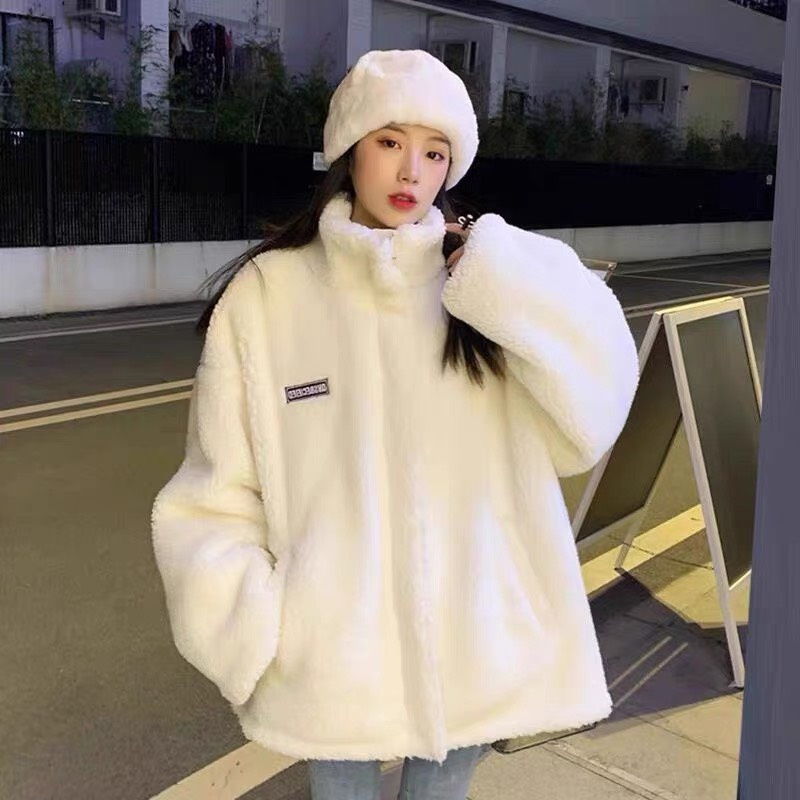 Áo khoác lông siêu ấm (ảnh thật/video). Áo hoddie nữ chất liệu lông cừu
