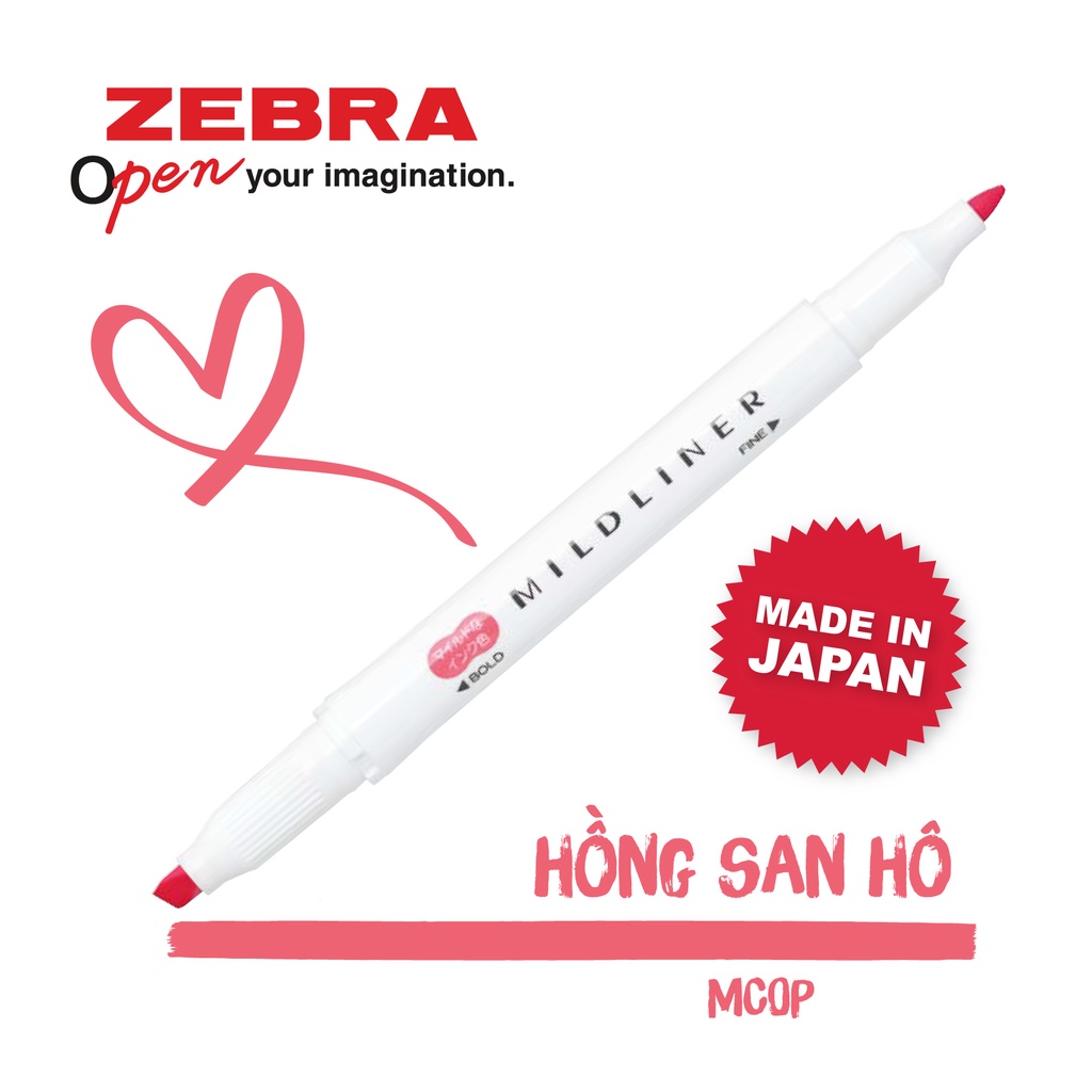 Bút đánh dấu 2 đầu Zebra Mildliner Nhật Bản 35 màu  - 1 cây