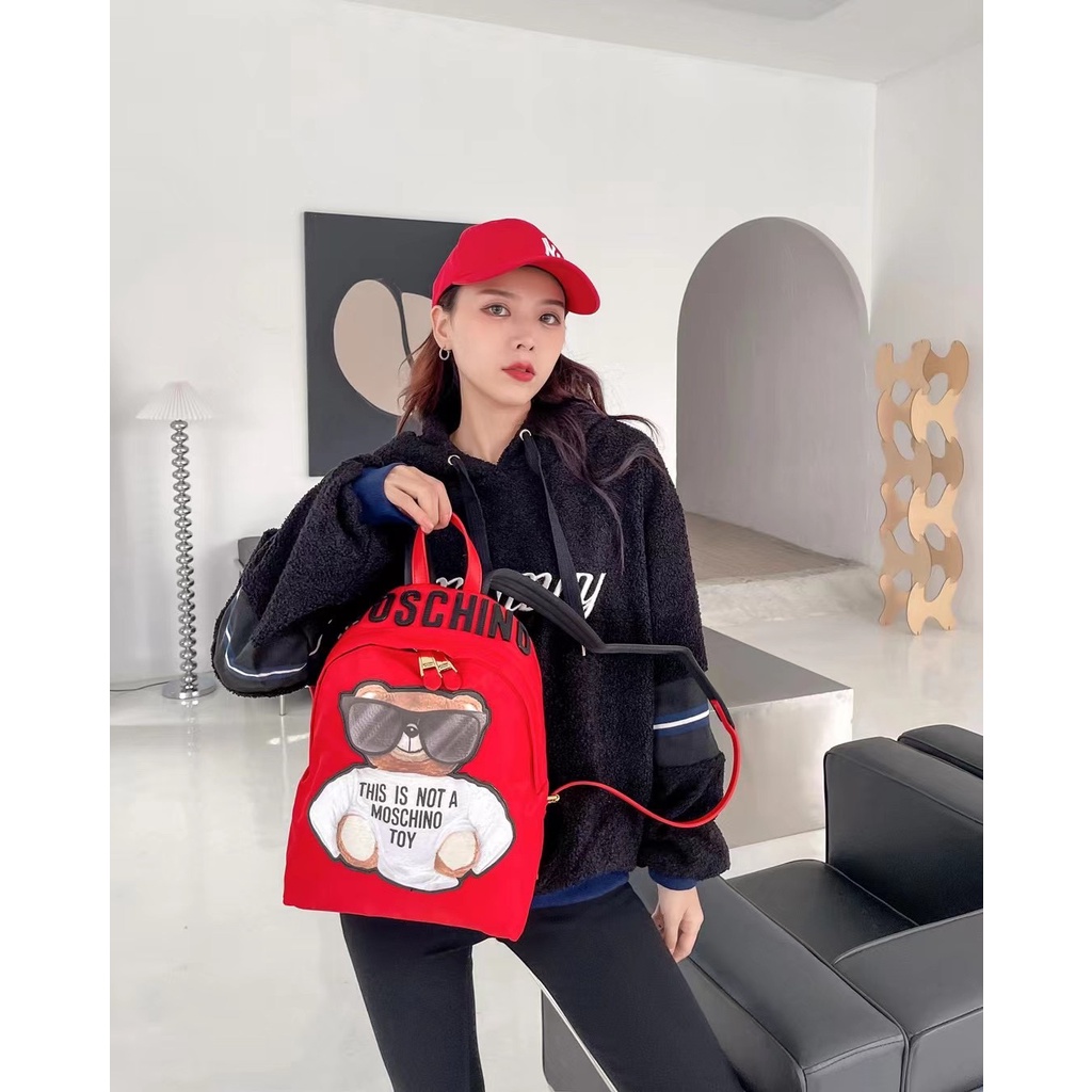 Ba lô nữ da thật thời trang cao cấp Moschino thiết kế hình con gấu đặc trưng, phong cách cá tính