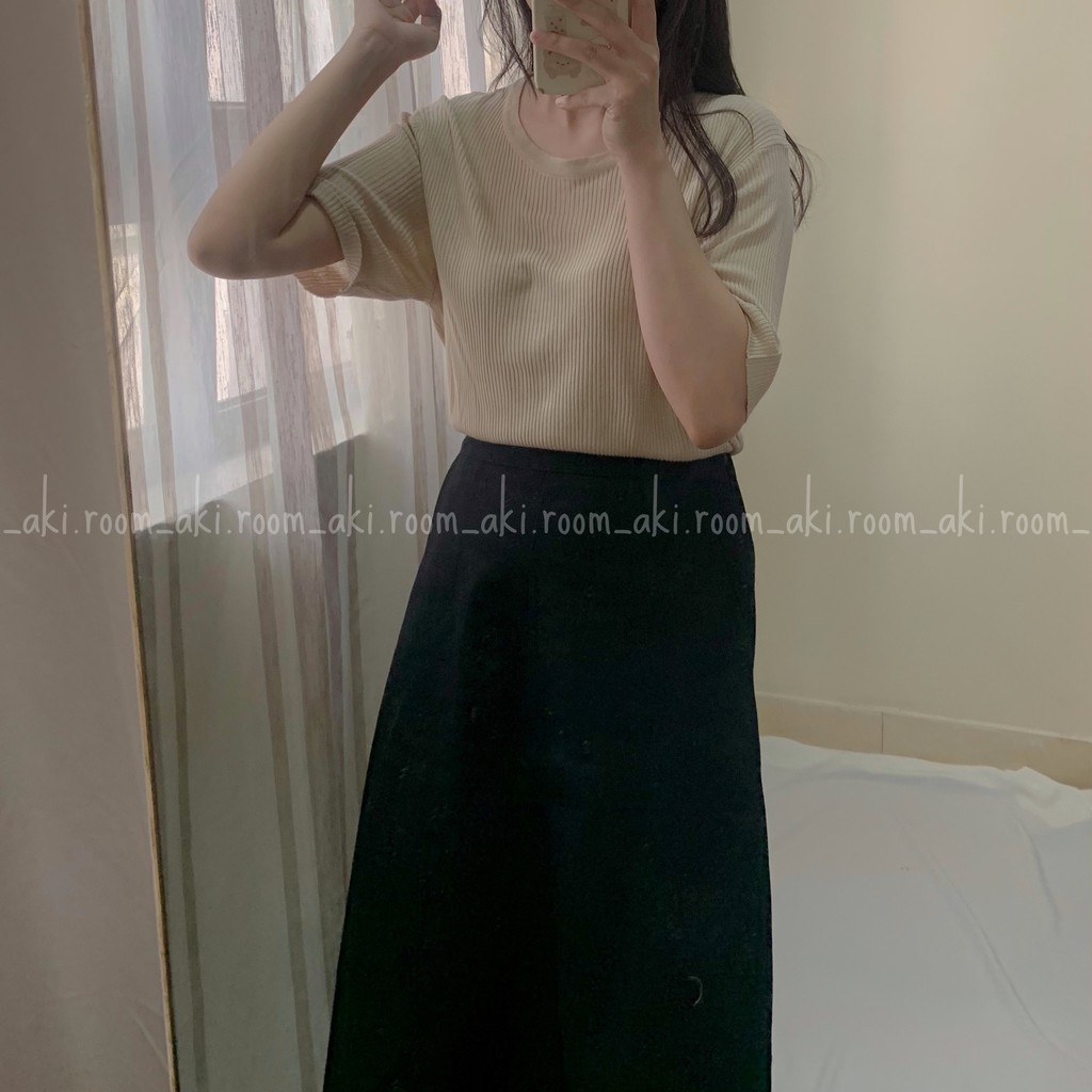Áo len tăm mongtoghi cộc tay cổ tròn chất mềm rủ