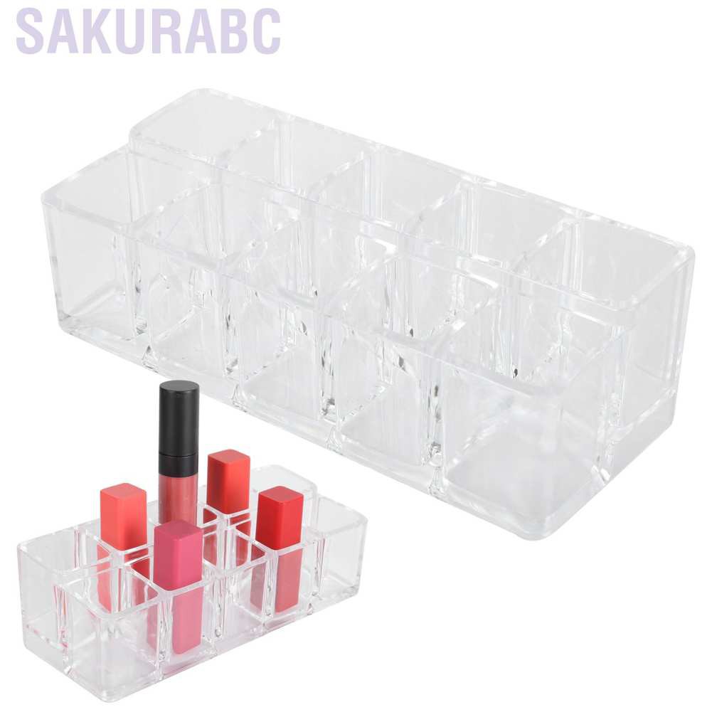 (Hàng Mới Về) Khay Đựng Son Môi Bằng Nhựa Acrylic Trong Suốt 10 Ngăn Sakurabc