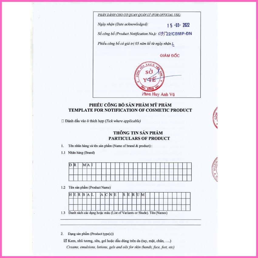 Dr mai serum sạch mụn sạch thâm 6ml giúp làm sạch rất cả các loại mụn và sạch thâm sau mụn dưỡng da đều màu trắng sáng