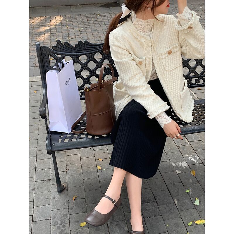 Áo Khoác cardigan Cổ Tròn Phong Cách Pháp Thời Trang Thu Đông Cho Nữ