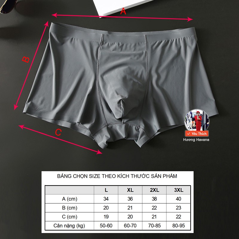 Quần lót nam boxer, quần sịp đùi nam lụa thun lạnh siêu nhẹ bigsize Havana MLQ05