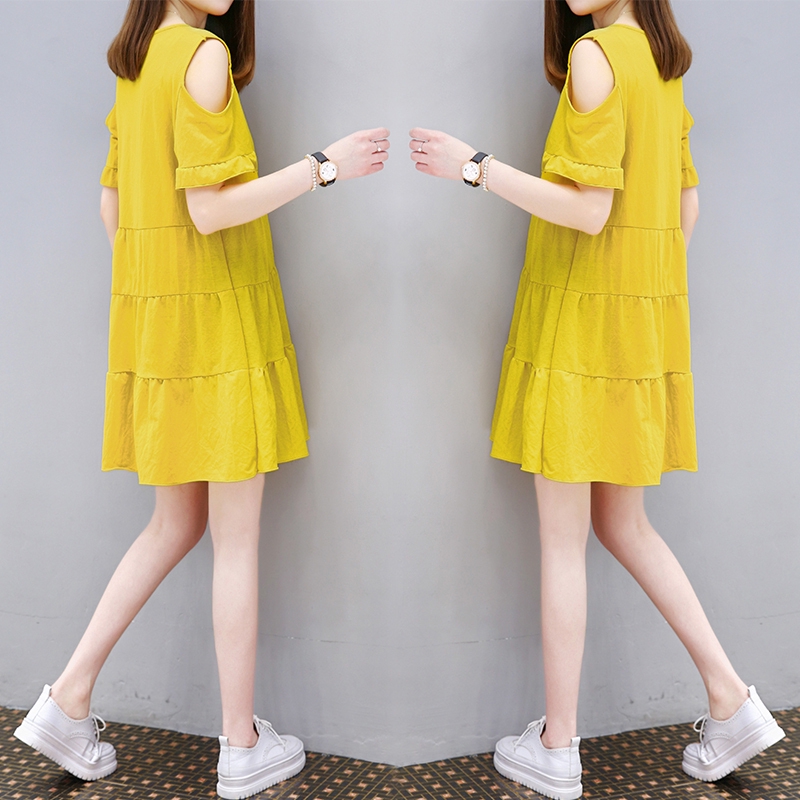 Đầm Tay Ngắn Dáng Rộng Hở Vai Màu Trơn Thời Trang Hàn Quốc Cho Nữ | BigBuy360 - bigbuy360.vn