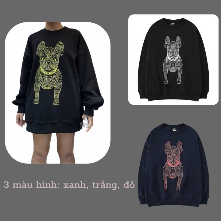 Áo sweater/ Áo nỉ nam nữ in hình cún 2 mặt unisex form rộng tay bồng RÔ STORE SW08