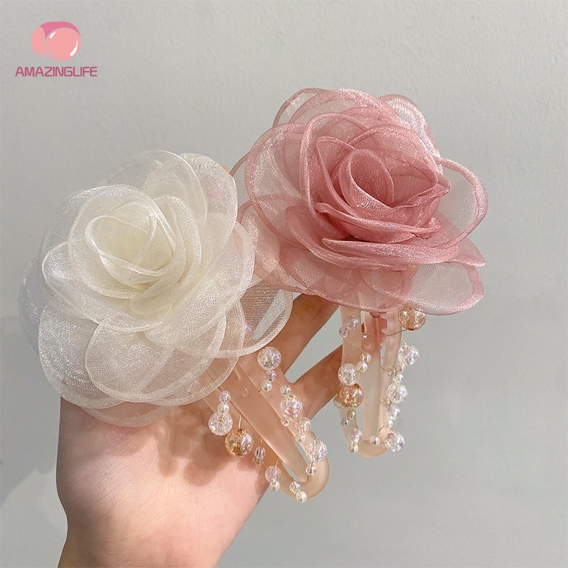 Kẹp Tóc Mỏ Vịt Đính Hạt Pha Lê Hình Hoa Hồng Cá Mập Cỡ Lớn Thanh Lịch Cá Tính