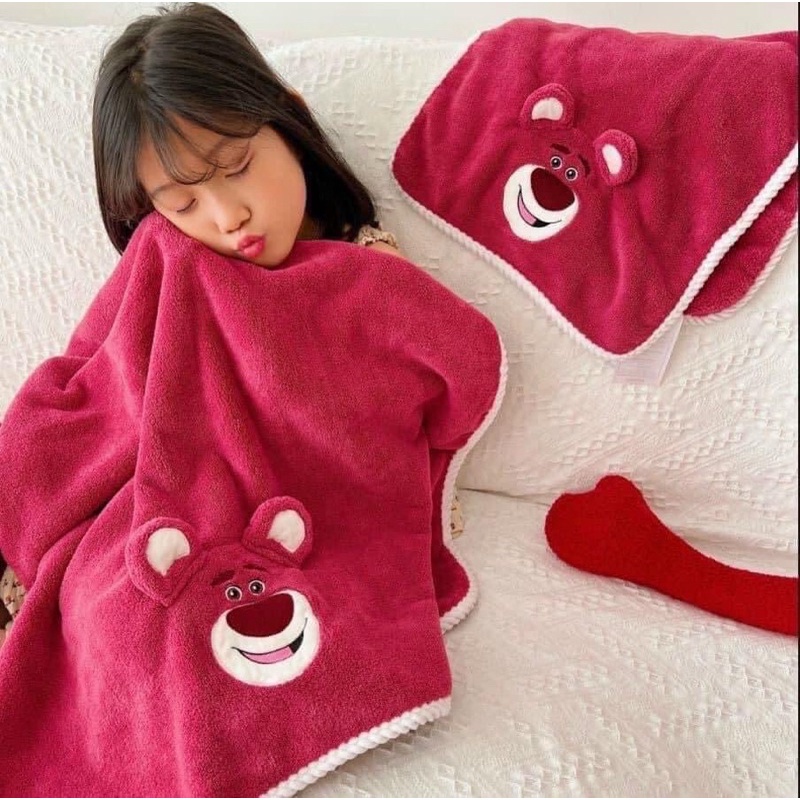 Combo Khăn Tắm Khăn Lau Đầu Gấu Lotso Dâu Tây Siêu Mềm, Siêu Thấm Hút, Siêu Xinh