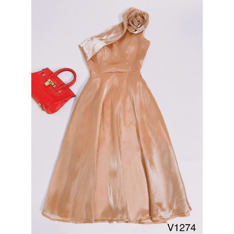 [ xả kho ] MiD Đầm tơ ấn lệch vai V1274 thiết kế Mie Design kèm ảnh thật