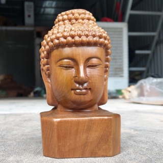 Tượng Mặt Phật Để Ô tô, Đầu Phật A Di Đà, Gỗ Bách Xanh, Cao 16cm