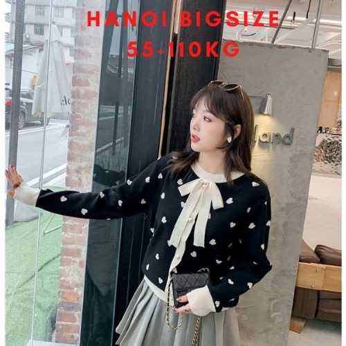 Áo len form rộng cổ nơ cho nữ 65-100kg