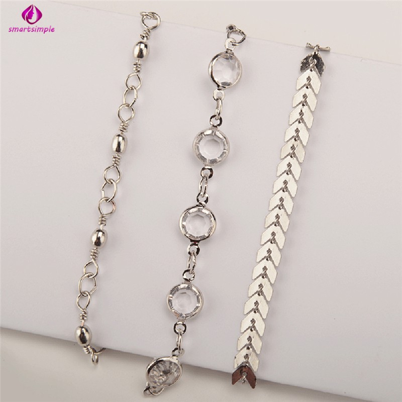 Bộ Gồm 3 Lắc Chân Đính Kim Sa Lấp Lánh Thời Trang Dành Cho Nữ | BigBuy360 - bigbuy360.vn