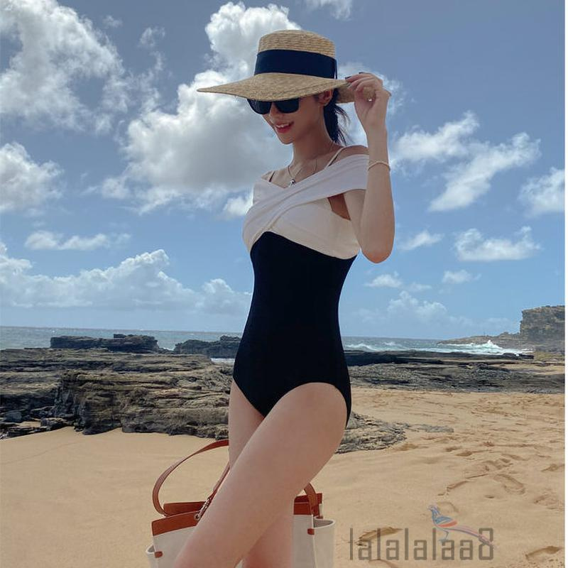 Bộ Đồ Bơi Liền Thân Tay Ngắn Trễ Vai Cổ Thuyền Màu Trắng Đen Laa8-Yh Cho Nữ | BigBuy360 - bigbuy360.vn