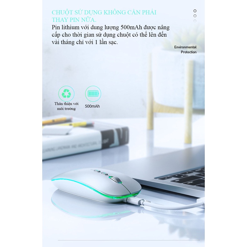 Chuột Không Dây Wireless Bluetooth Pin Sạc Inphic M1L, Chống Ồn, Siêu Nhạy Phù Hợp  Sử Dụng Cho Văn Phòng, Chơi Game