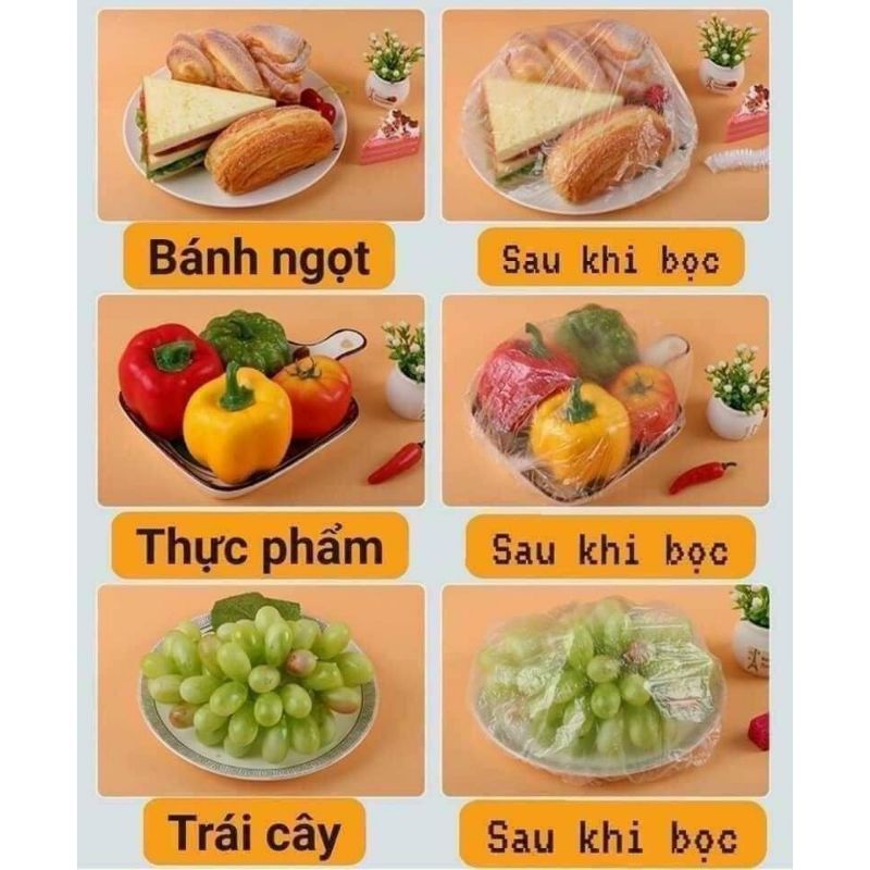SET 100 Màng Bọc Thực Phẩm Kiêm Mũ Trùm Đầu Bo Chun