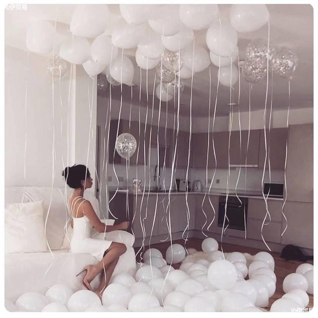 Set 20 Bong Bóng Cao Su 10 Inch Màu Trắng Đen Trang Trí Tiệc