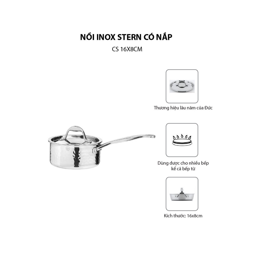 Chảo Inox Stern có nắp CS 16x8cm-062200