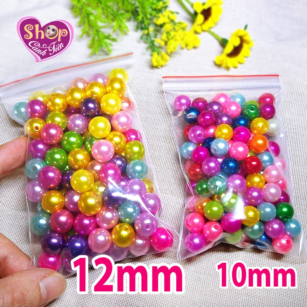 50g Hạt Giả Trai Size lớn 10mm, 12mm nhiều màu sáng bóng đẹp Trang trí Thủ công