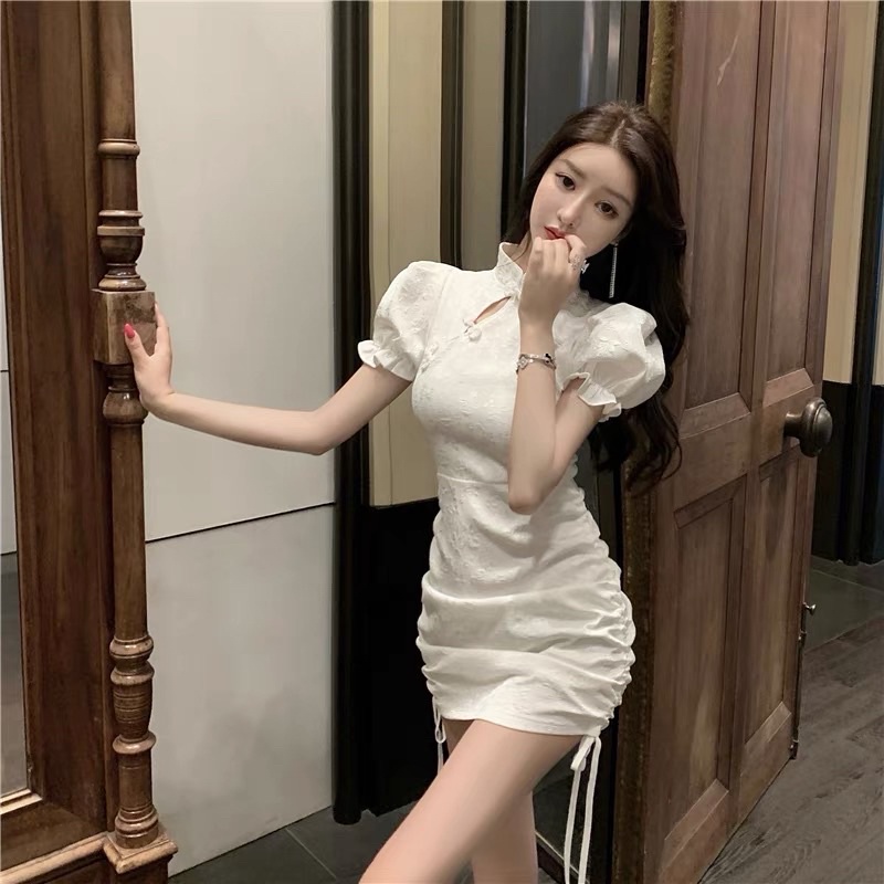 Sườn xám ngắn tay rút eo dễ thương