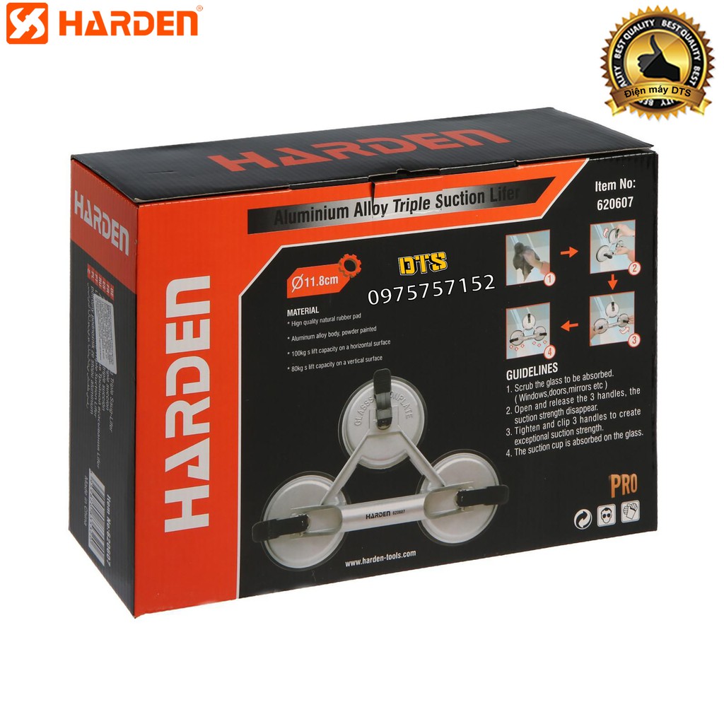 Hút kính, hít kính 3 chấu công nghiệp HARDEN PRO, C-MART hút gạch nhôm đúc nguyên khối, cao su nguyên chất lực hút mạnh