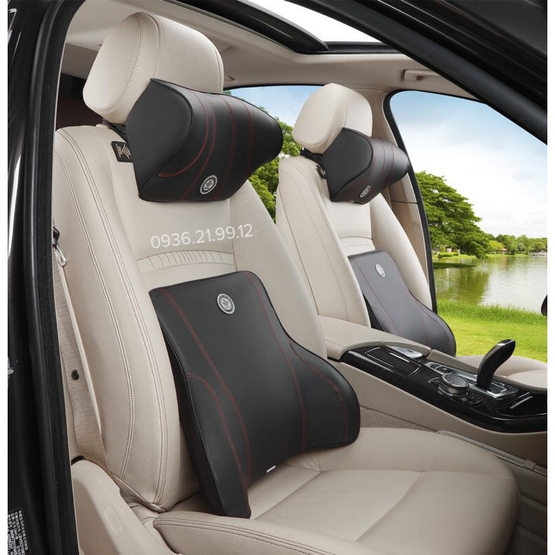 Bộ Gối Tựa Đầu Tựa Lưng Cao Su Non Vỏ Da Vỏ Vải Cao Cấp Dùng Cho Ô Tô Xe Hơi (01 Gối + 01 Tựa lưng)