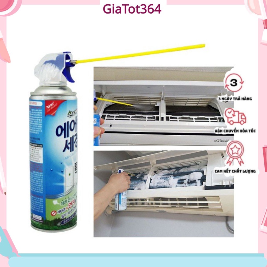 [KHÔG [CẦN RỬA NƯỚC]Chai xịt vệ sinh điều hòa máy lạnh tẩy rửa an toàn bụi bẩn Sandokkaebi Hàn Quốc 330ml