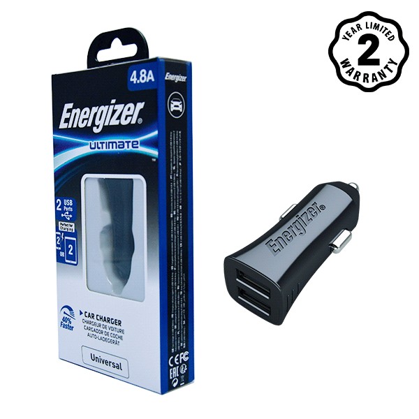 Sạc Ô tô Energizer UL 4.8A cổng USB - DCA2DUBK3 (Black)