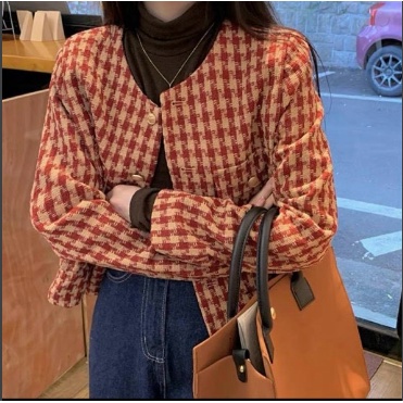 Áo khoác dạ tweed 2 lớp, Áo khoác dạ tweed vintage cúc vàng loại 1