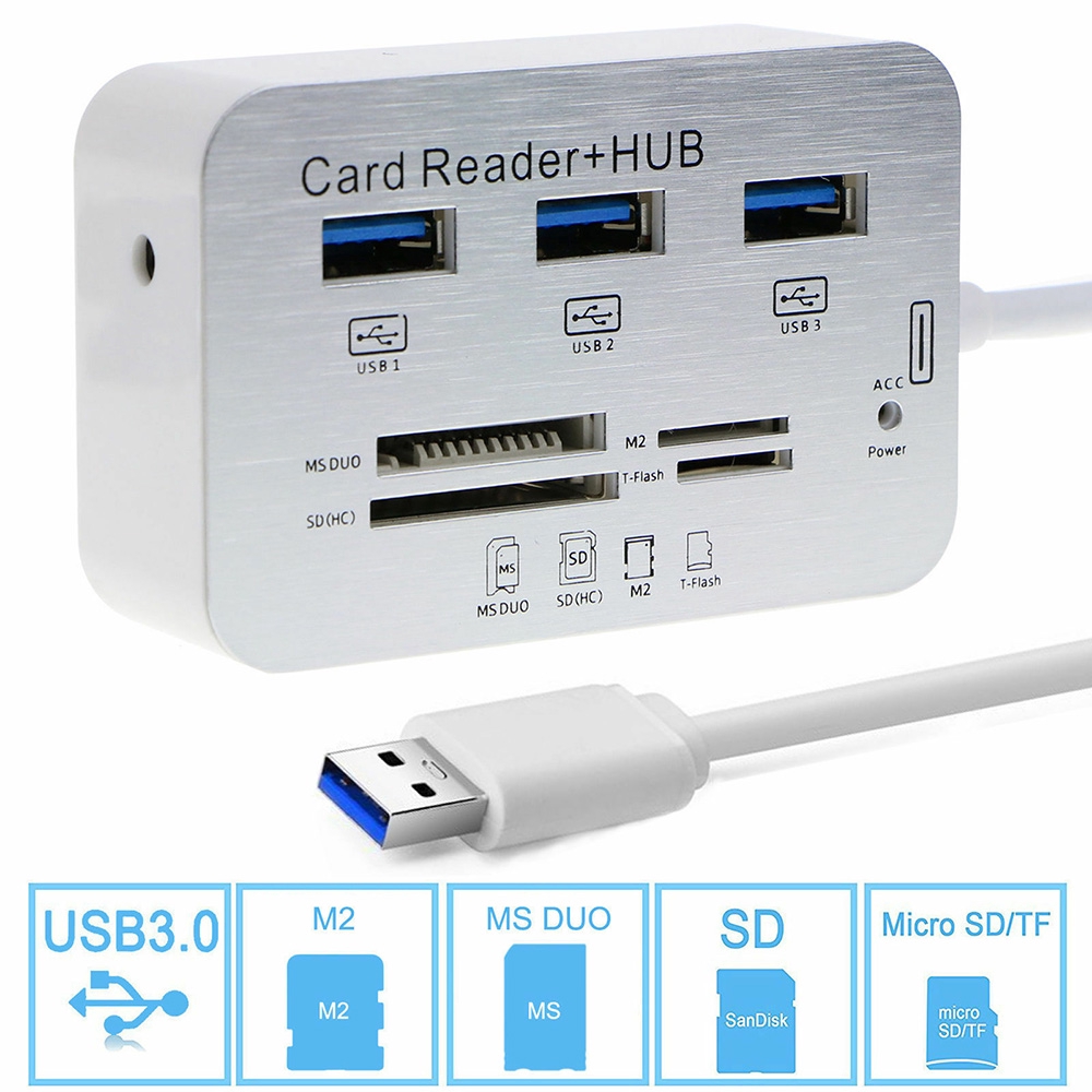 Đầu Đọc Thẻ Nhớ 3 Cổng Usb Hub + Ms Sd M2 Tf Đa Năng Tiện Dụng Cho Gia Đình / Văn Phòng