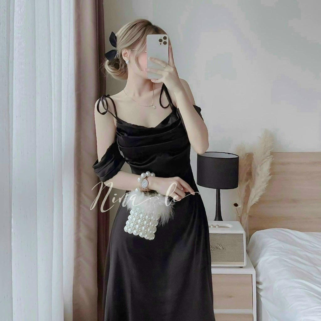 Đầm Nữ Thời Trang Mặc Đi Tiệc, Đầm Maxi Phi Cổ Đổ Hai Dây Xếp Ly Phong Cách Hàn Quốc Mặc Đi Tiệc Sang Chảnh