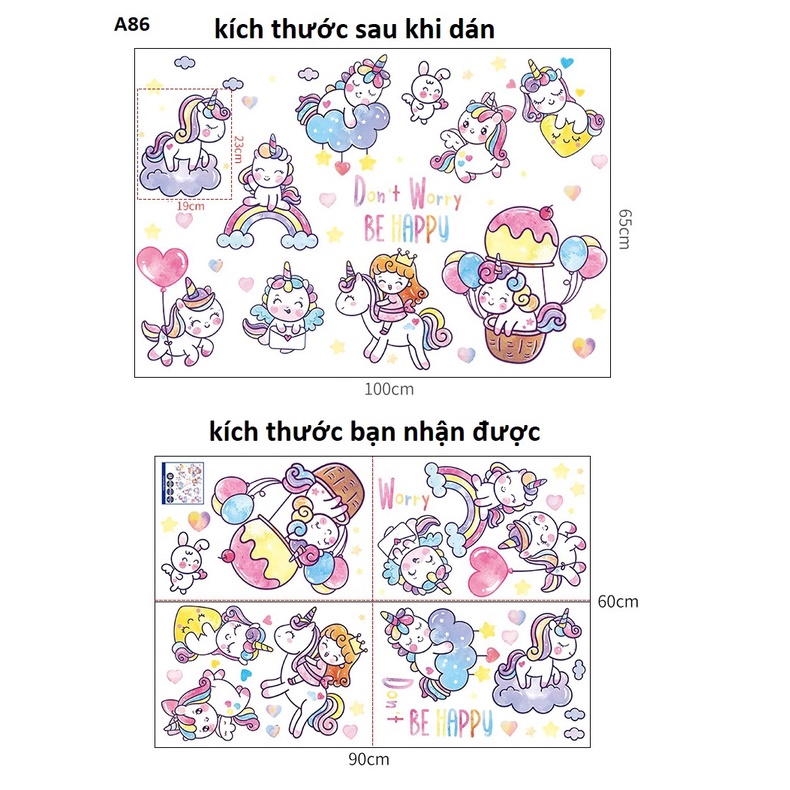 Decal dán tường Pony bóng bay A86 - Decal dán tường Hàn Quốc